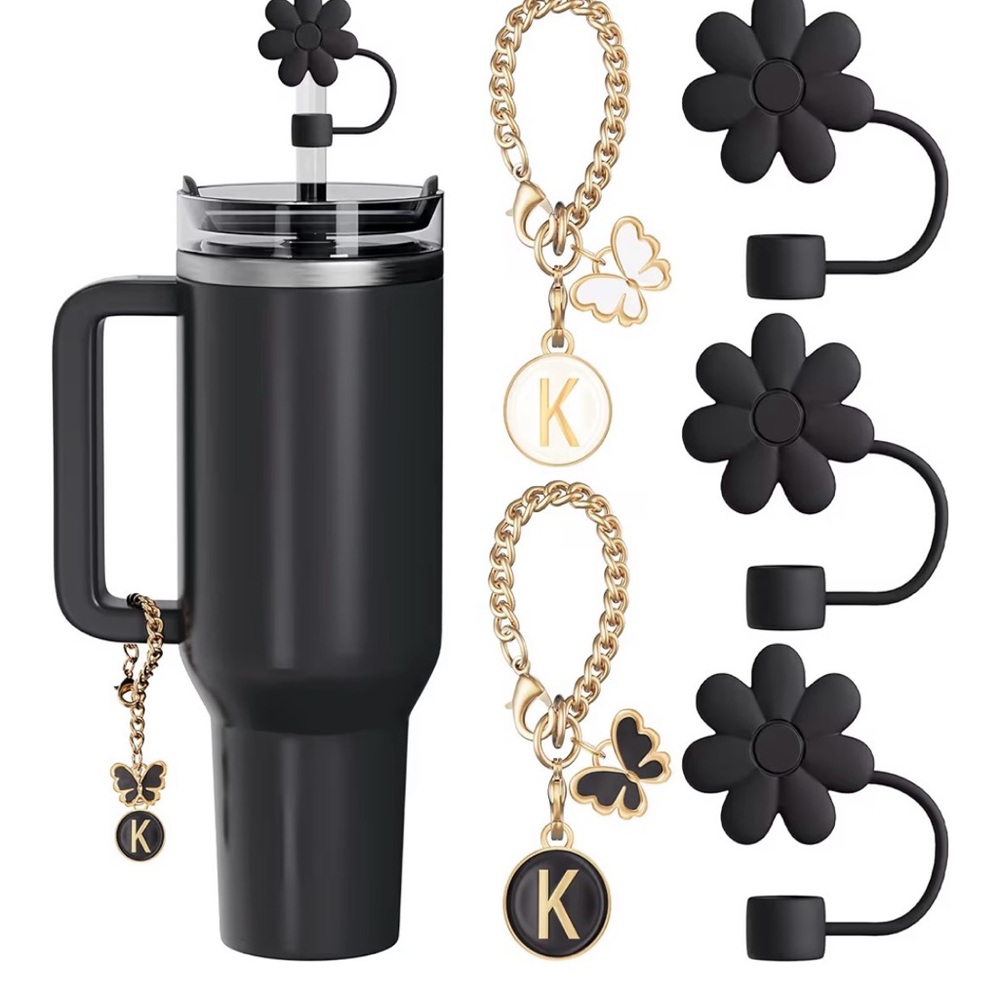 5Pcs Accessories for Stanley Cup 40 30oz Tumbler 3 Straw Covers 2 Letter K Charm
